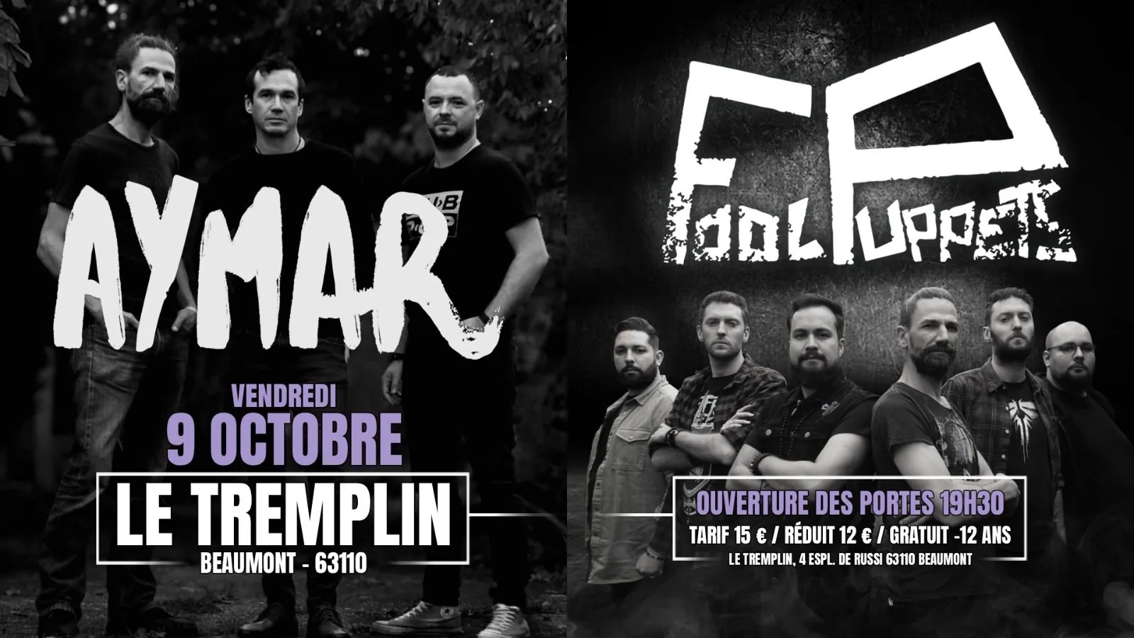 Affiche : Aymar et Fool Puppets, vendredi 9 octobre, Le Tremplin, Beaumont