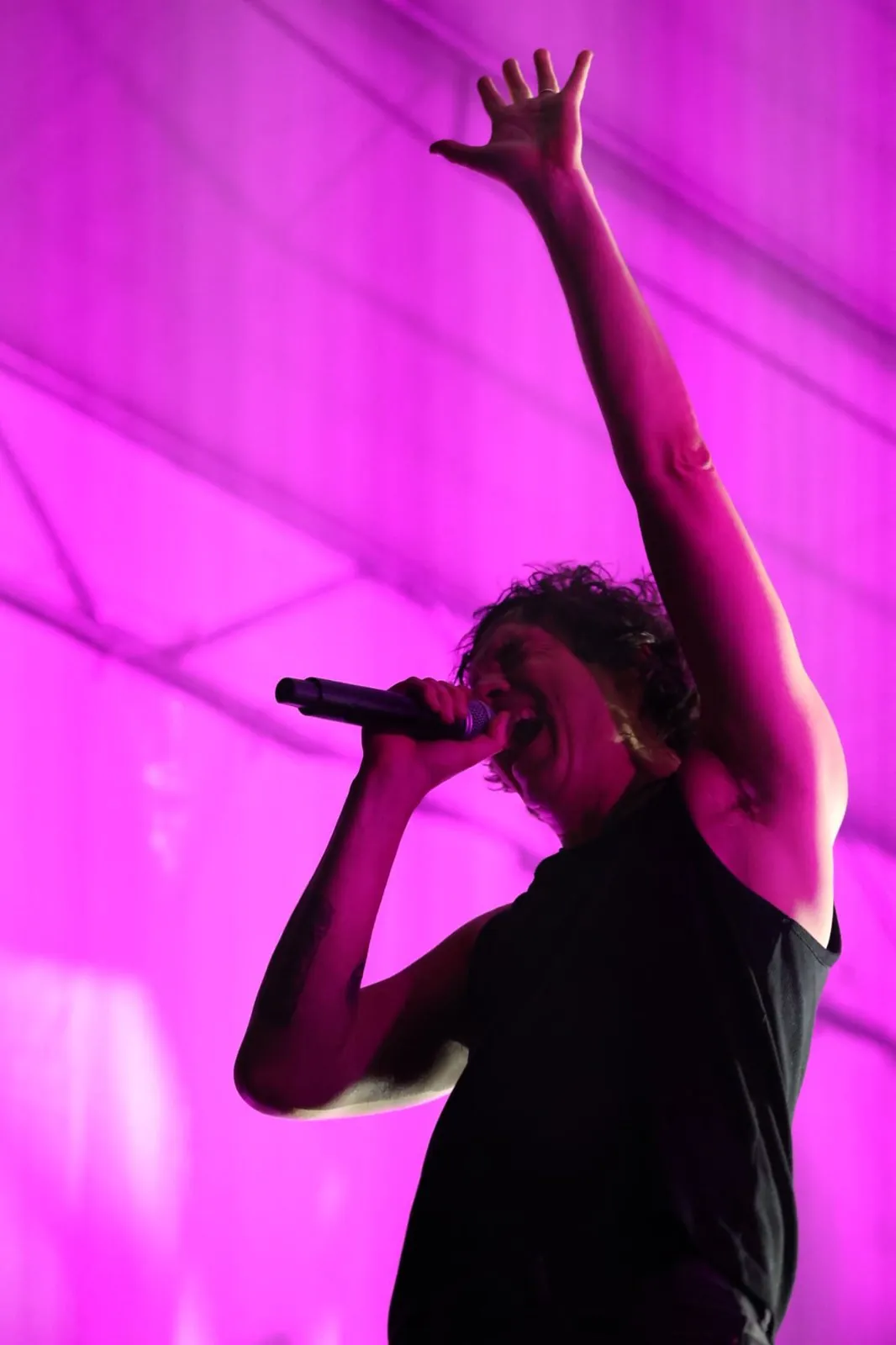 Le chanteur sous la lumière rose